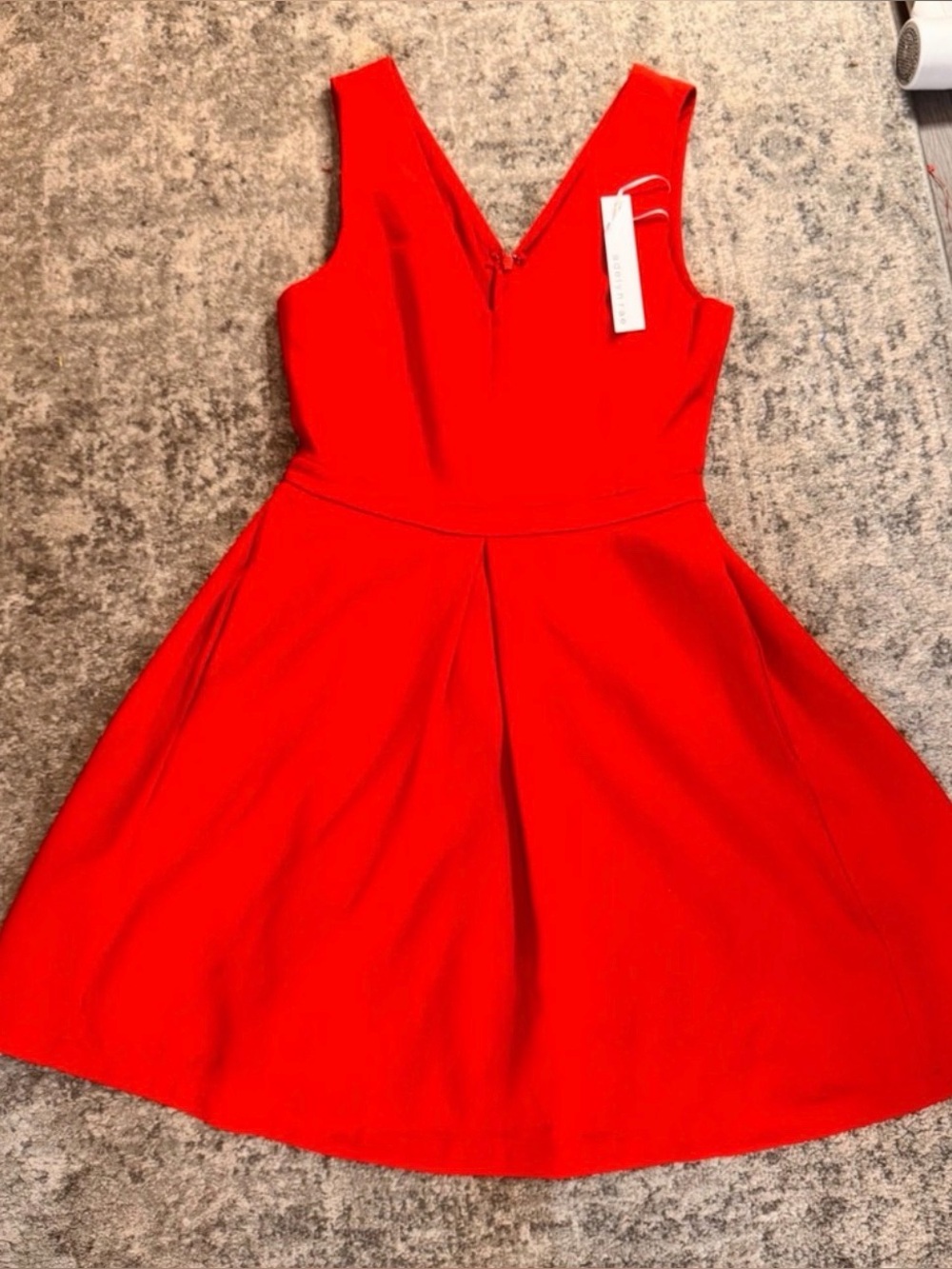 Adelyn Rae V-Neck Red Fit-and-Flare Dress with pockets